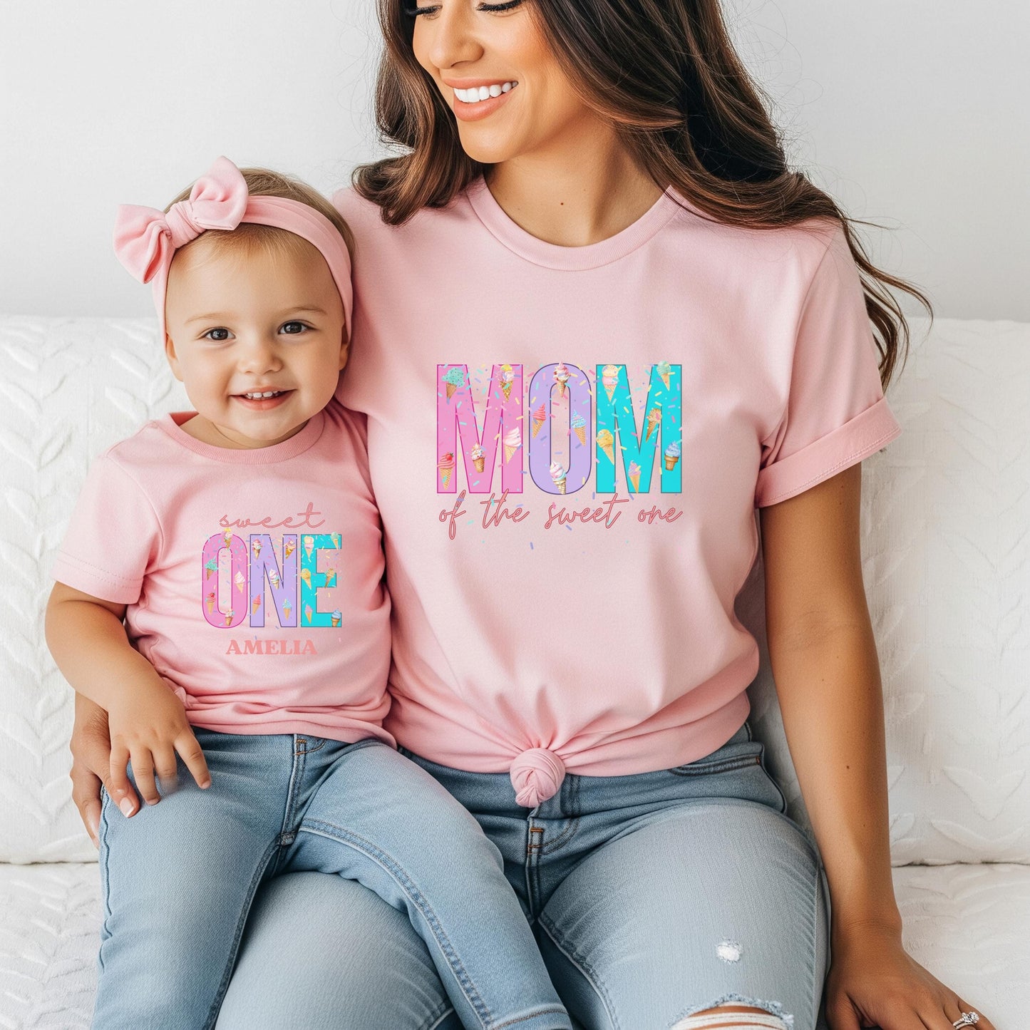 Sweet One Ice Cream Themed First Birthday Family Matching Shirts: Mom Dad Bro Sis Summer Outfit