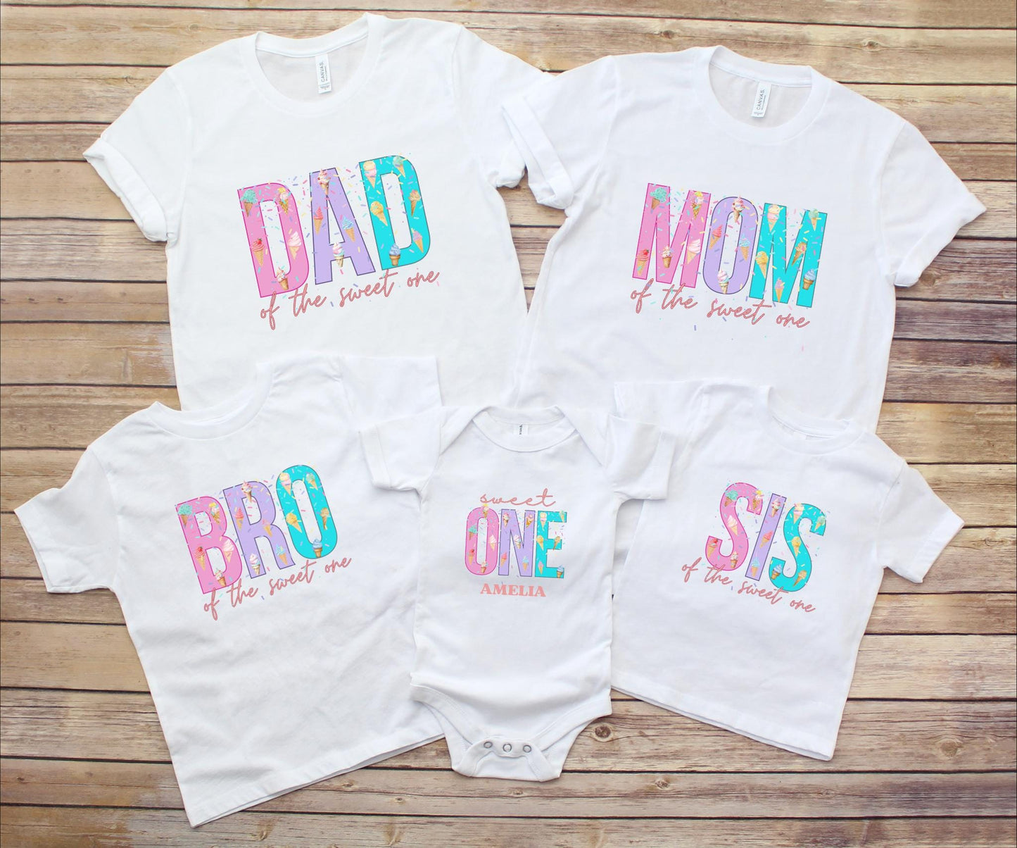 Sweet One Ice Cream Themed First Birthday Family Matching Shirts: Mom Dad Bro Sis Summer Outfit
