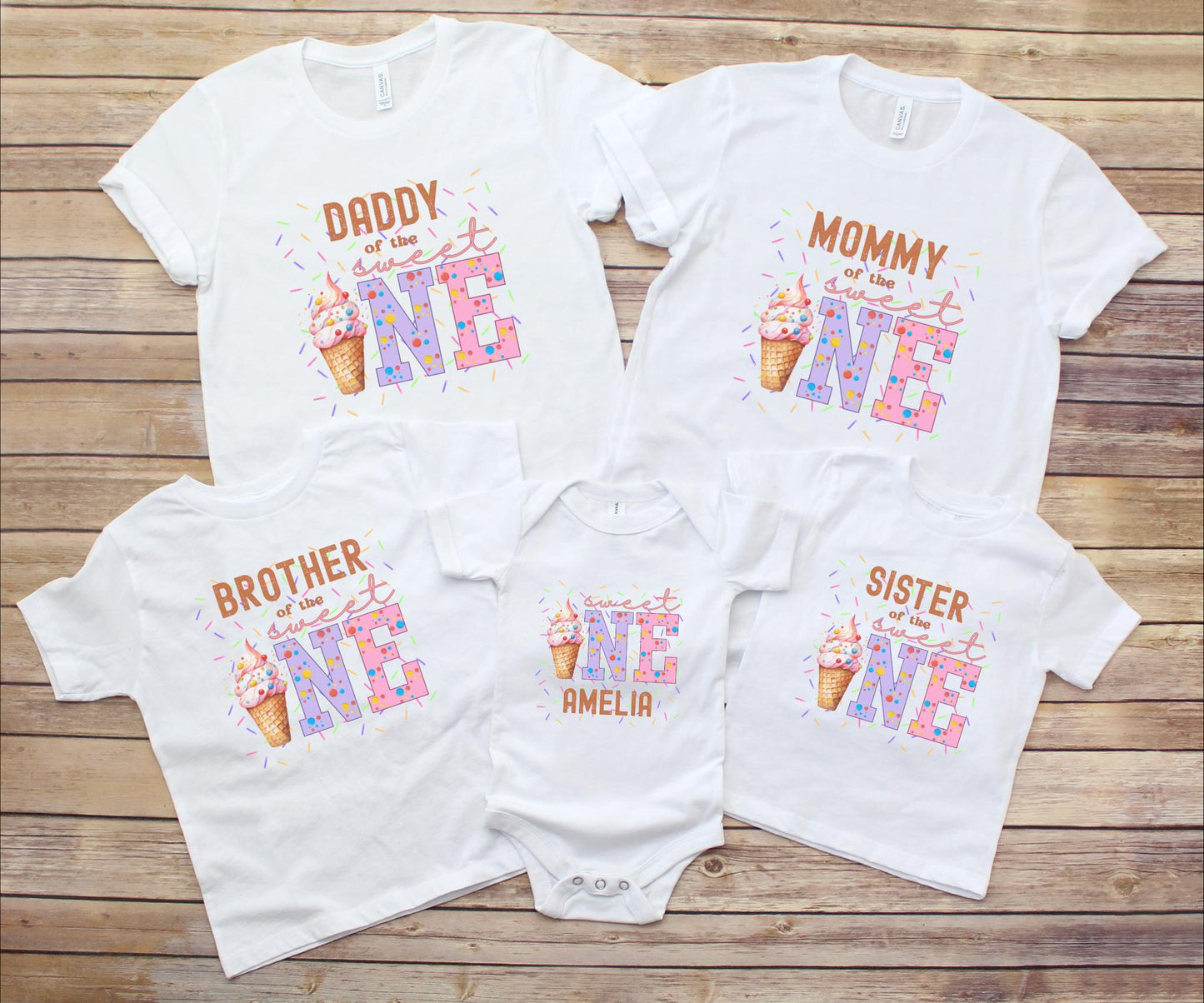 Sweet One Ice Cream Themed First Birthday Family Matching Shirts: Mom Dad Bro Sis Summer Outfit