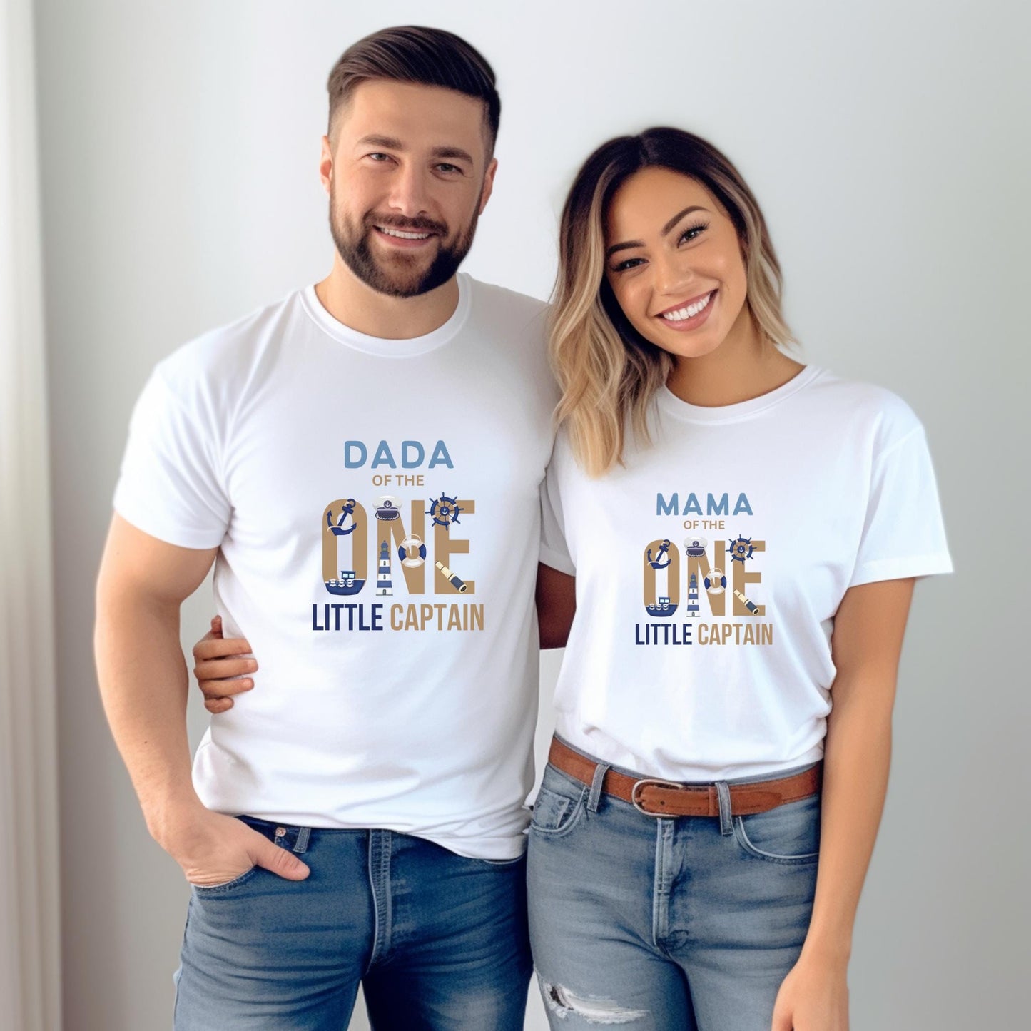 Nautical Sailing First Birthday Family Matching Shirts: One Little Captain 1st Birthday Party Outfits