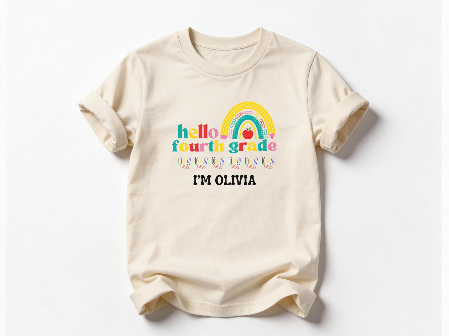 Personalized Back to School Girl's Shirt: Hello Kindergarten Rainbow First Day of School Outfit