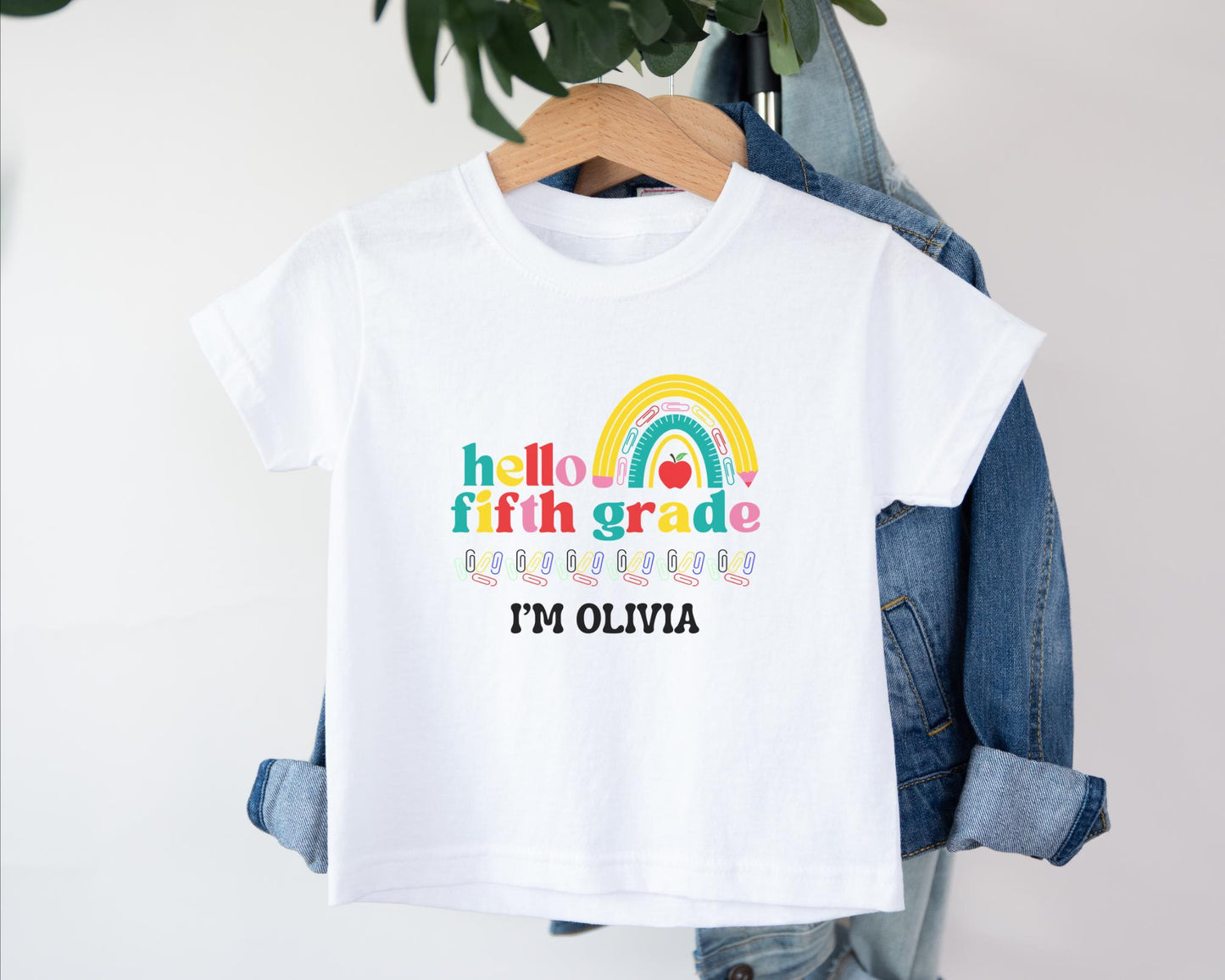Personalized Back to School Girl's Shirt: Hello Kindergarten Rainbow First Day of School Outfit