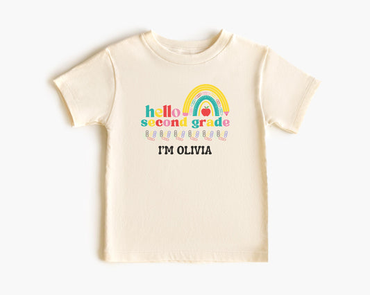 Personalized Back to School Girl's Shirt: Hello Kindergarten Rainbow First Day of School Outfit