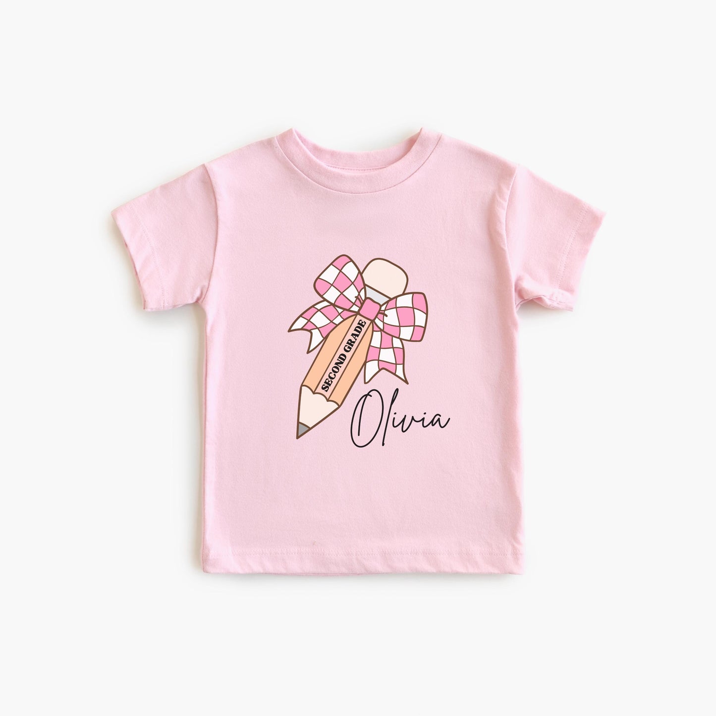 Personalized Name Girls Back to School Shirt: Custom Pencil Bow Kids Tee