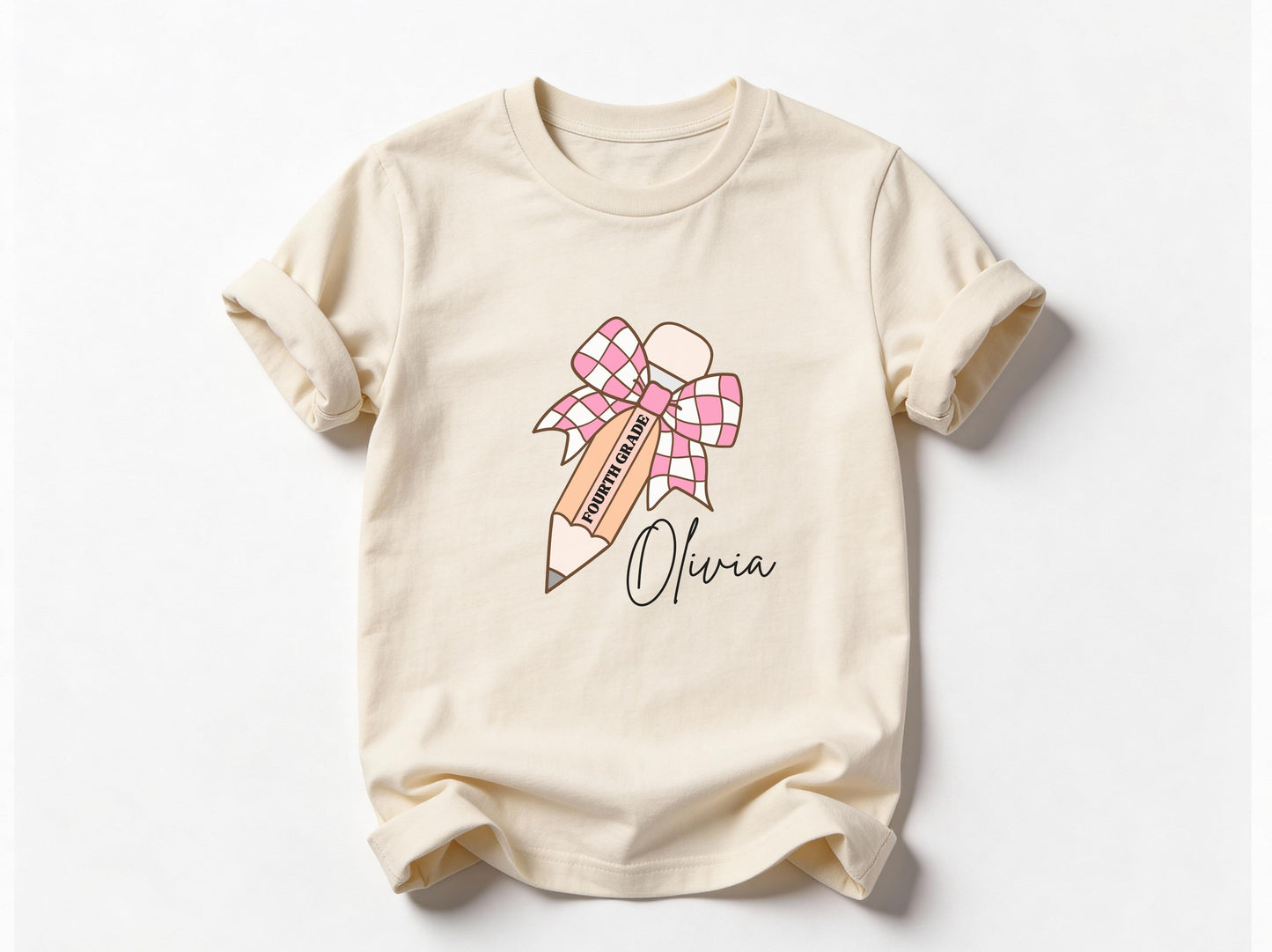 Personalized Name Girls Back to School Shirt: Custom Pencil Bow Kids Tee