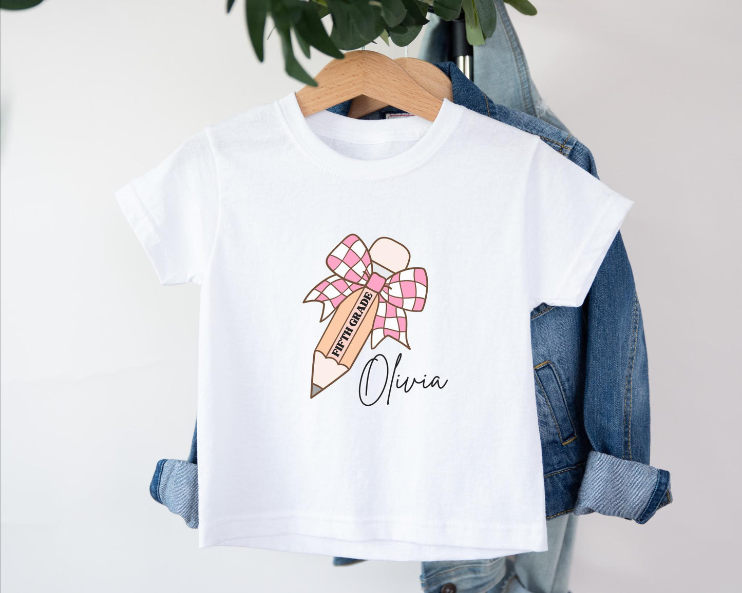 Personalized Name Girls Back to School Shirt: Custom Pencil Bow Kids Tee