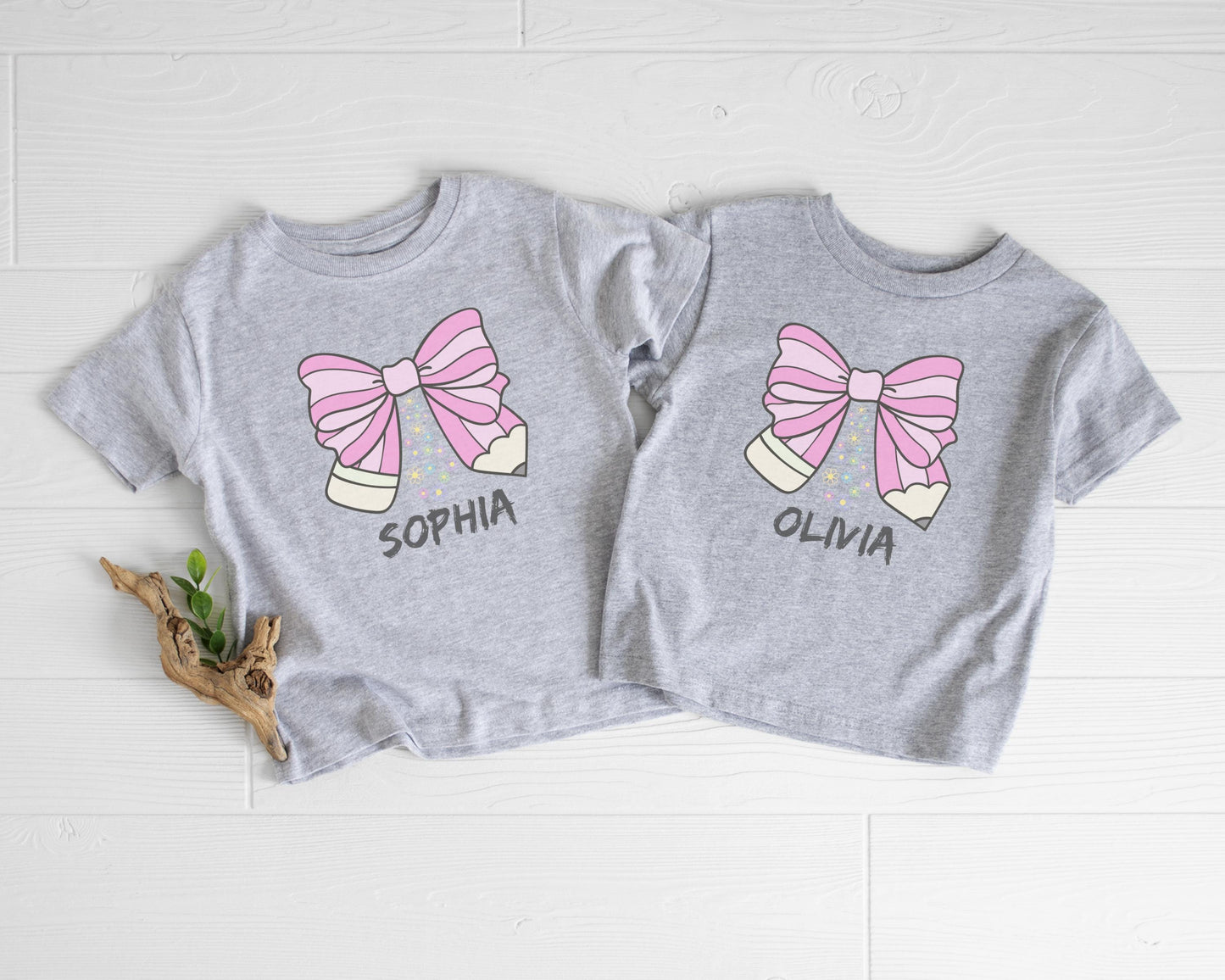 Personalized Name Girls Back to School Shirt: Custom Pencil Bow Kids First Day of School Outfit
