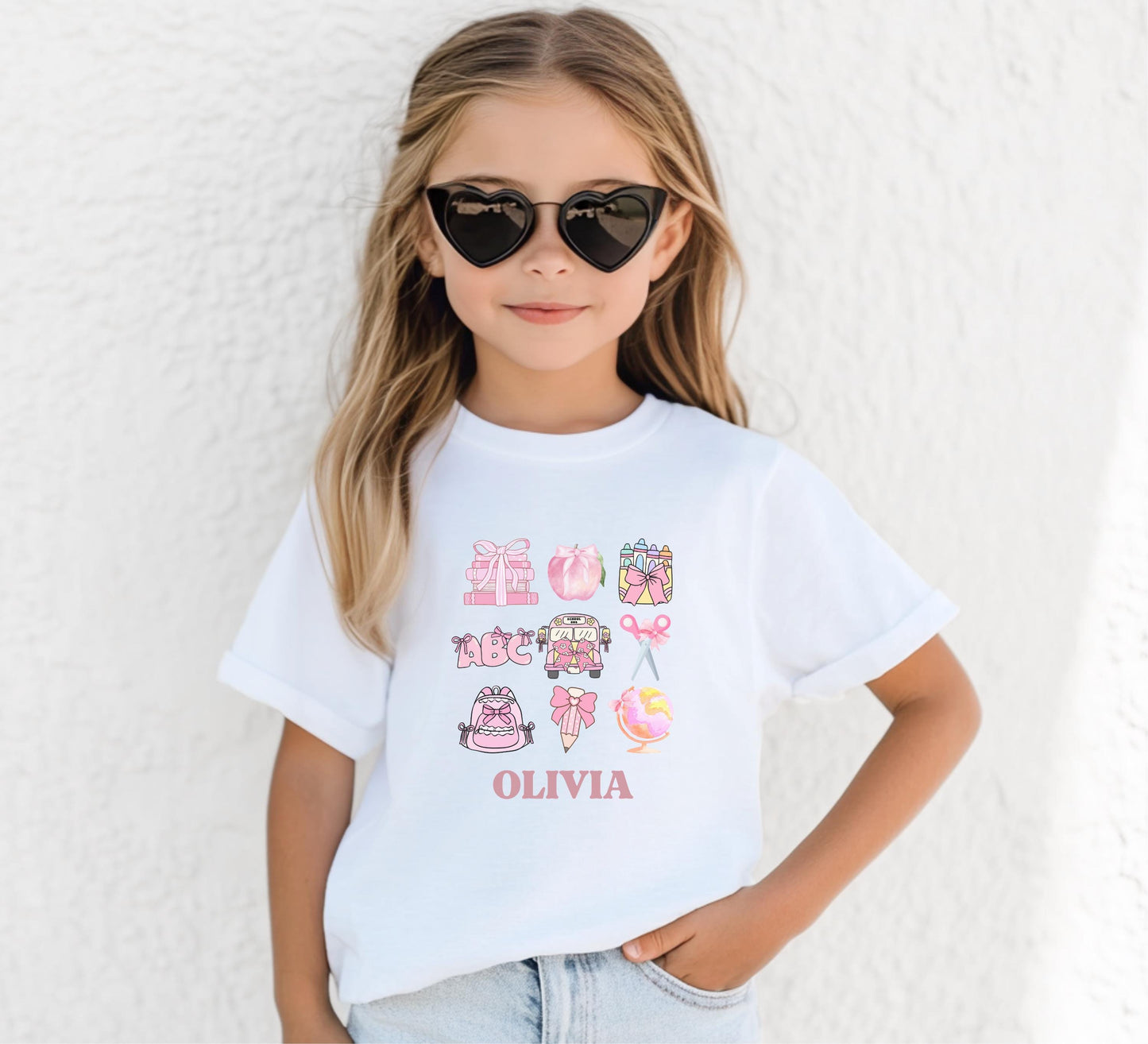 Personalized Retro Back To School Girls Shirt: Customized Name Kids First Day of School Outfit