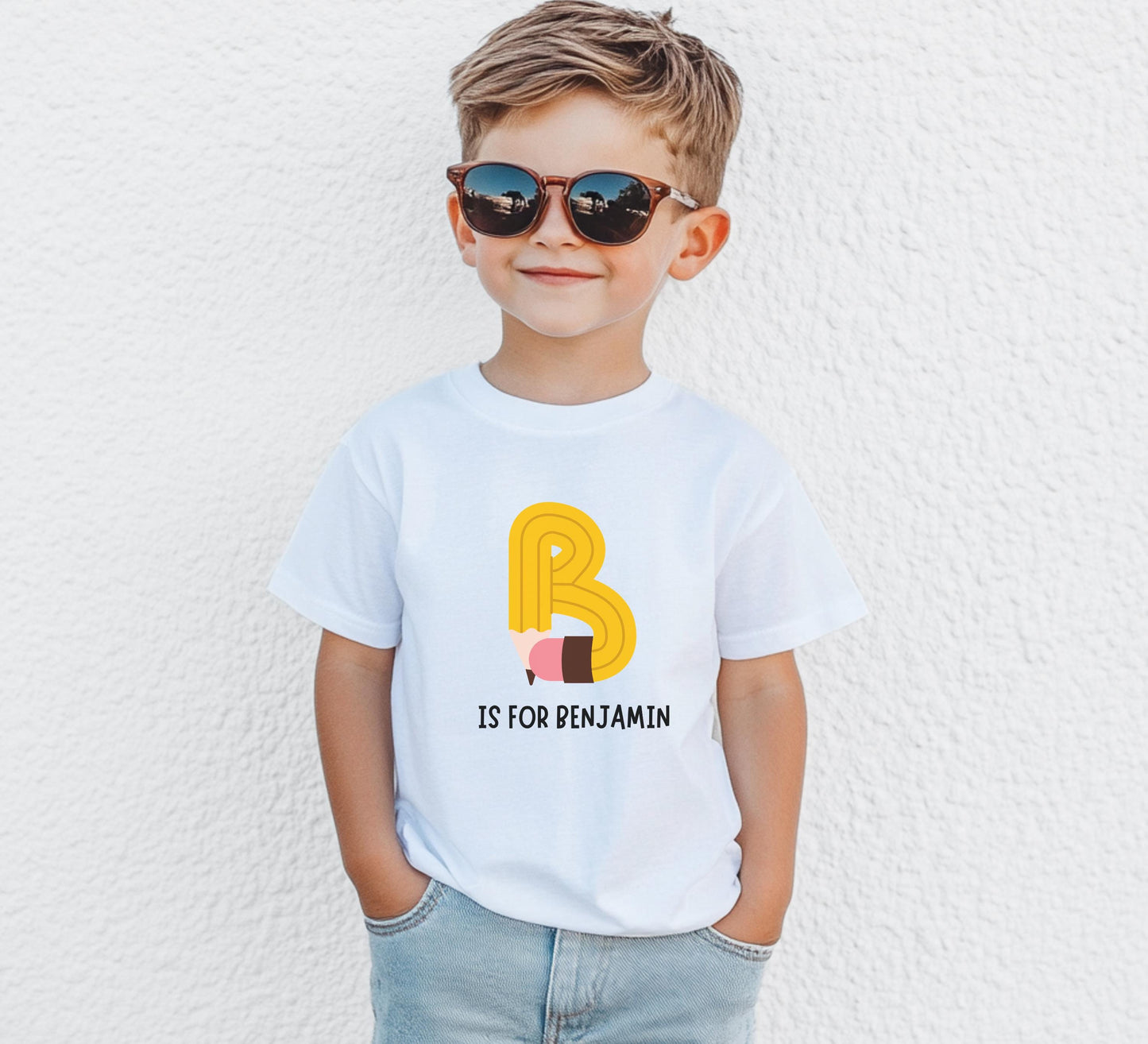 Personalized Back to School Kids Shirt: Custom Pencil Alphabet Boys and Girls First Day of School Outfit