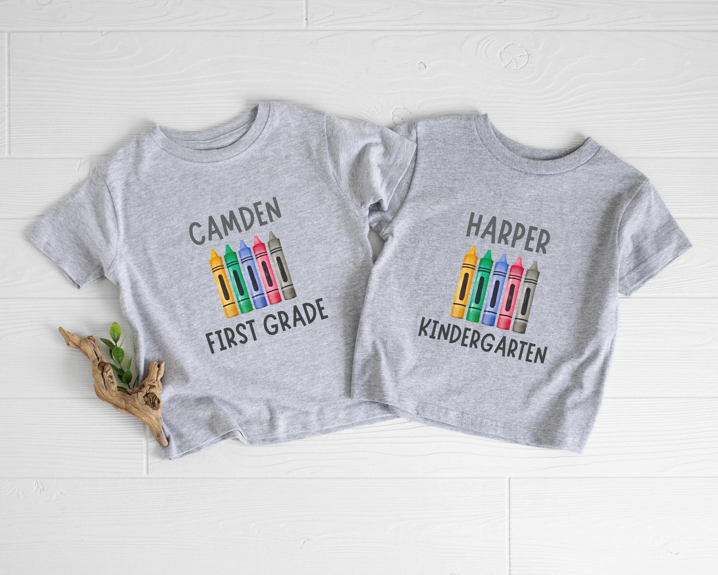 Personalized Girls Boys Back to School Crayon Name Shirt: Custom Name Kindergarden T-Shirt First Day of School Tee