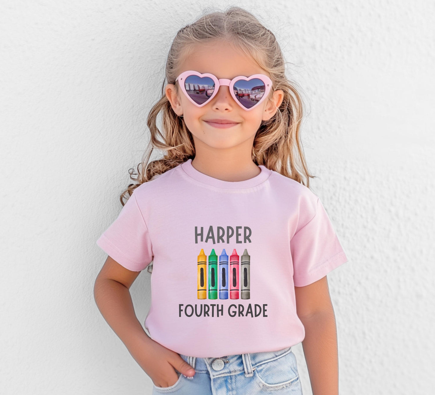 Personalized Girls Boys Back to School Crayon Name Shirt: Custom Name Kindergarden T-Shirt First Day of School Tee