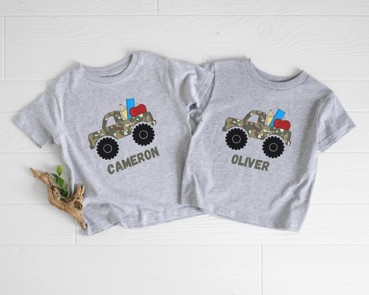 Personalized Camouflage Monster Truck Shirt: Back to School Kids Tee