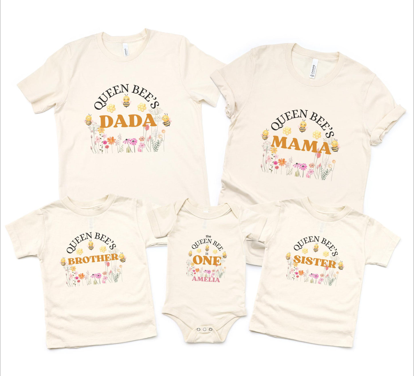 Bee Family Matching First Birthday Shirts: Queen Honey, Bumble Bee Themed  1st Bee-Day Party Outfit