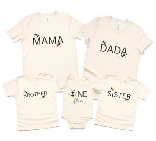 Bee Family Matching First Birthday Shirts: Bumble Bee Themed  1st Bee-Day Party Outfit