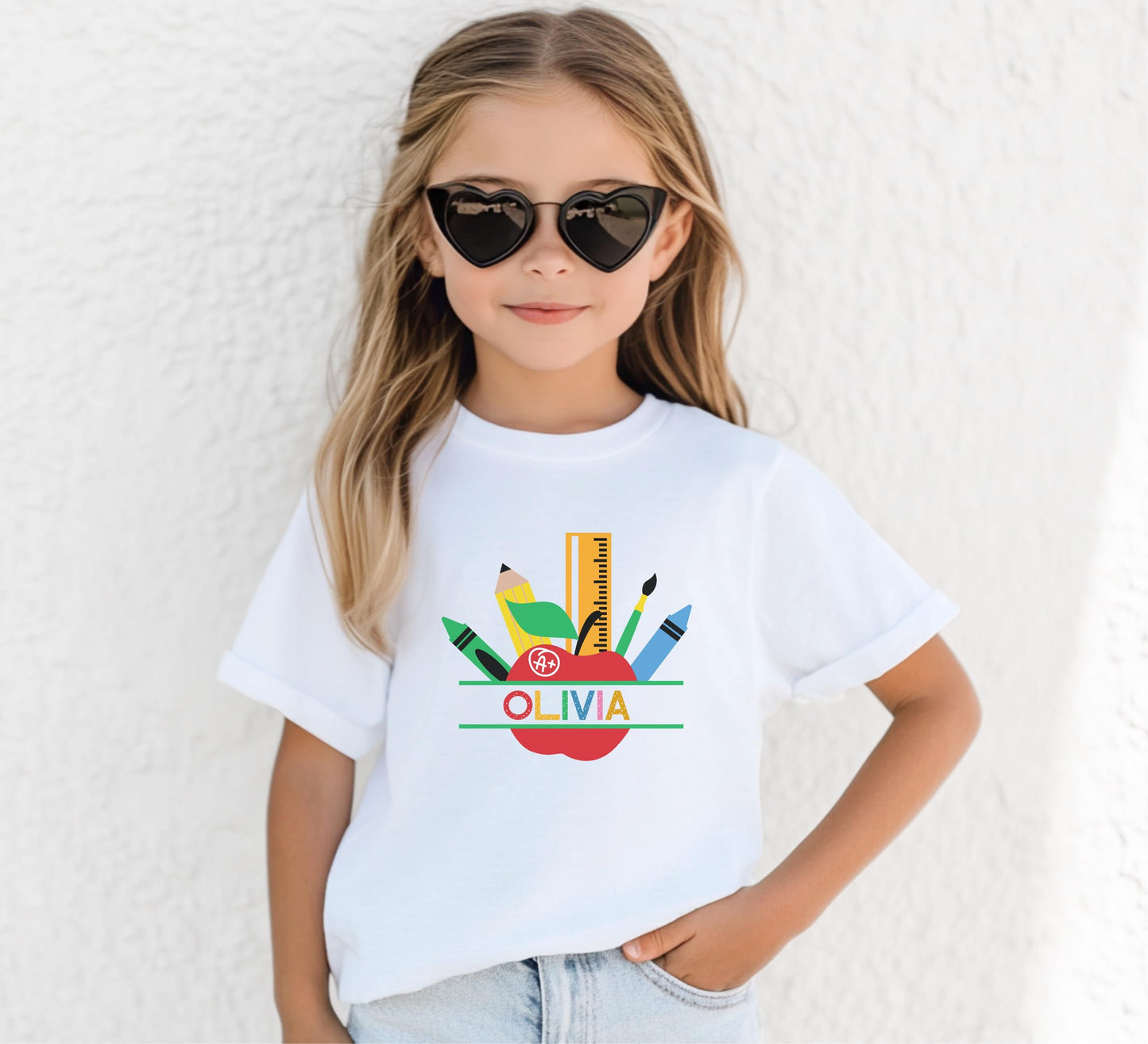 Personalized Back to School Shirt: Customized School Supplies Girl Name T-Shirt