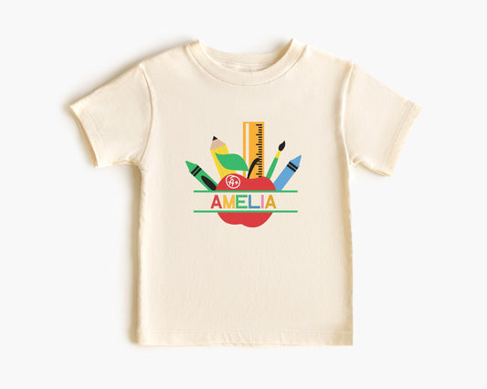 Personalized Back to School Shirt: Customized School Supplies Girl Name T-Shirt