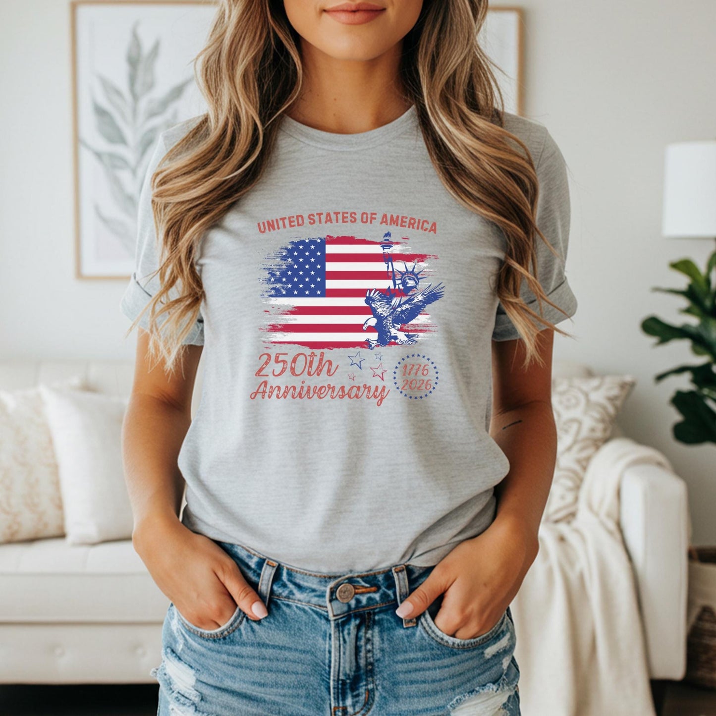 America 250th Anniversary Shirt: Patriotic American Flag July 4th Memorial Day Family Tee