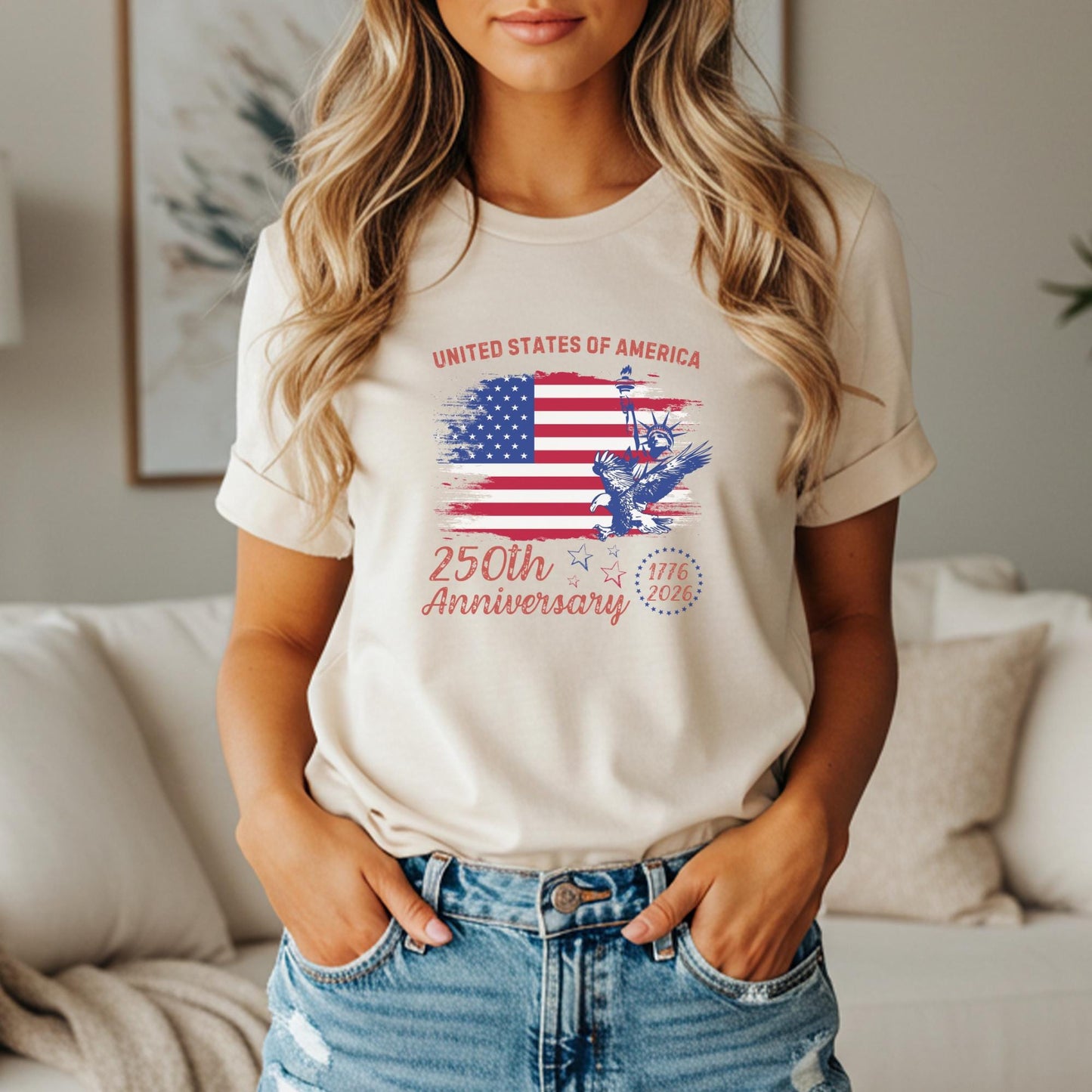 America 250th Anniversary Shirt: Patriotic American Flag July 4th Memorial Day Family Tee