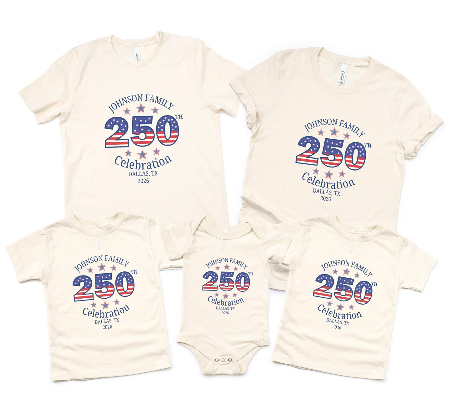 4th of July Custom Family Name and Location Shirts: Personalized Independence Day Celebration Family Matching American Flag Tees