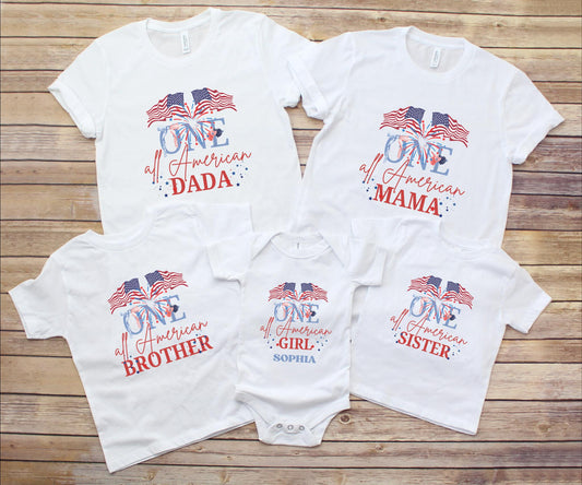 All American Girl First Birthday Family Matching Shirts: 4th of July Patriotic Birthday Party Outfit