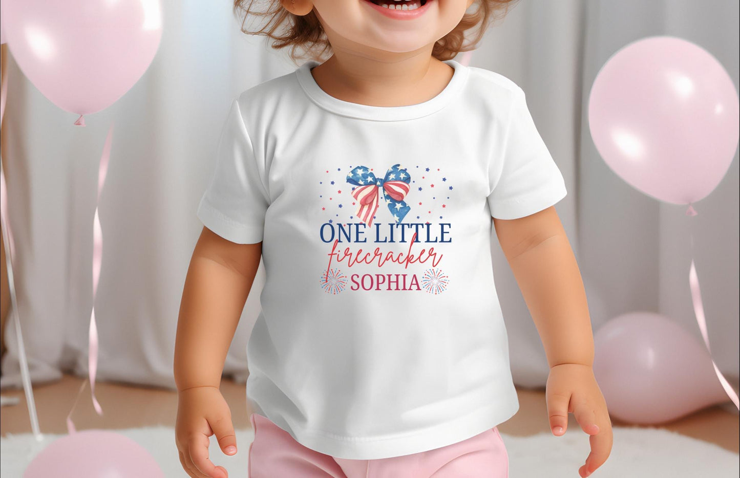 Fourth of July First Birthday Family Matching Shirts: One Little Firecracker Girl 1st Birthday Party Outfit