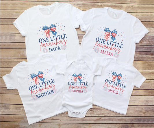 Fourth of July First Birthday Family Matching Shirts: One Little Firecracker Girl 1st Birthday Party Outfit