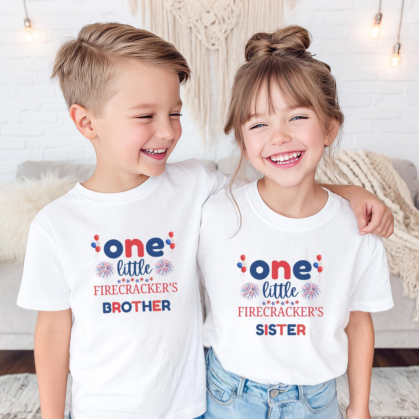 Fourth of July First Birthday Family Matching Shirts: One Little Firecracker Boy 1st Birthday Party Outfit