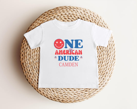 One American Dude First Birthday Shirt: 4th of July Patriotic 1st Birthday Party Outfit