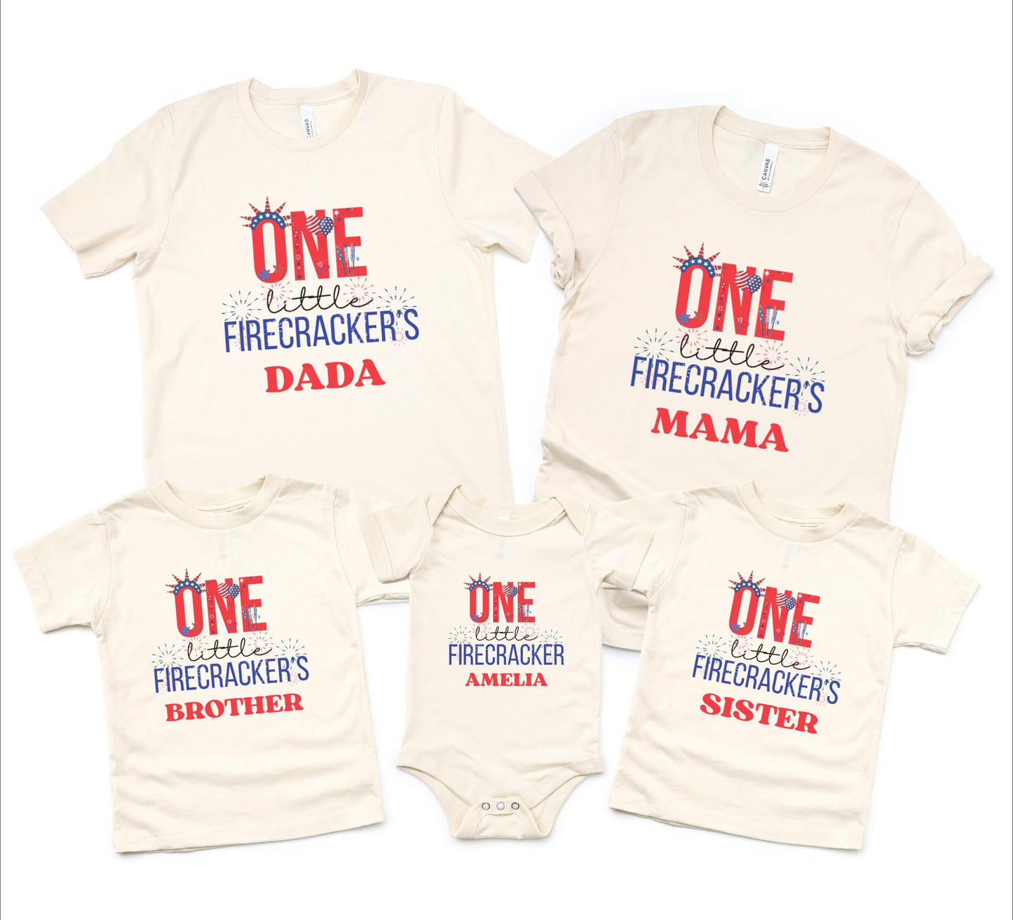 Fourth of July First Birthday Family Matching Shirts: One Little Firecracker Girl 1st Birthday Party Outfit