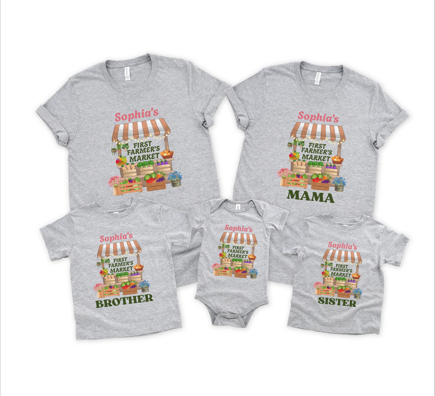 Farmer's Market Theme First Birthday Family Matching Shirts: Spring Summer Flower Vegetables Market 1st Birthday Party Outfit