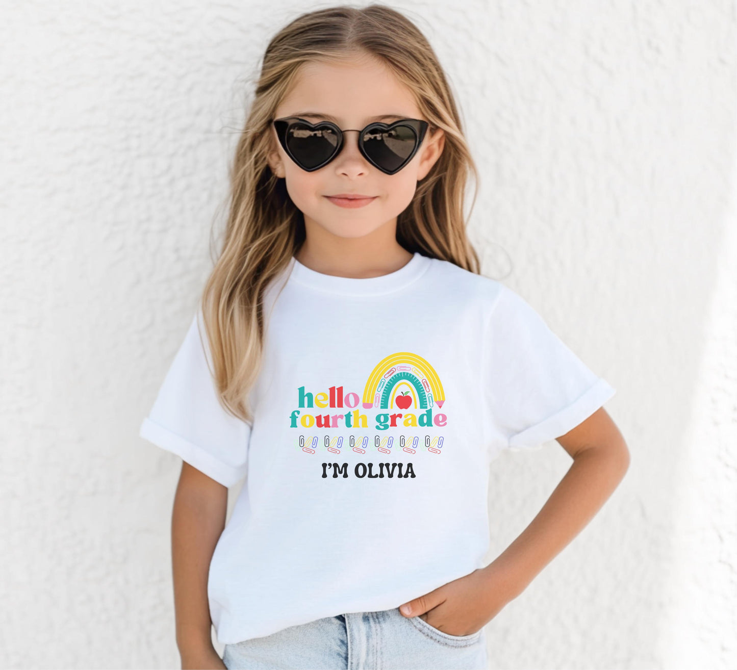 Personalized Back to School Girl's Shirt: Hello Kindergarten Rainbow First Day of School Outfit