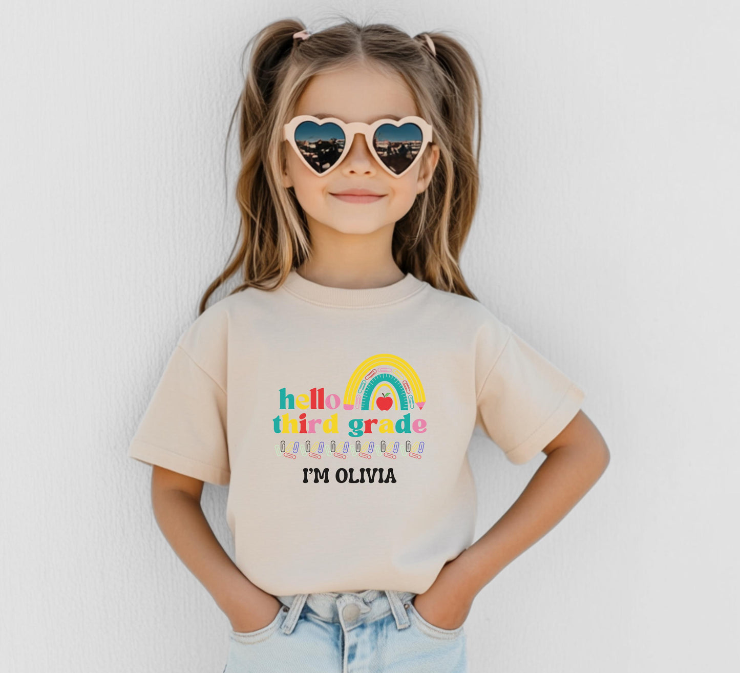Personalized Back to School Girl's Shirt: Hello Kindergarten Rainbow First Day of School Outfit