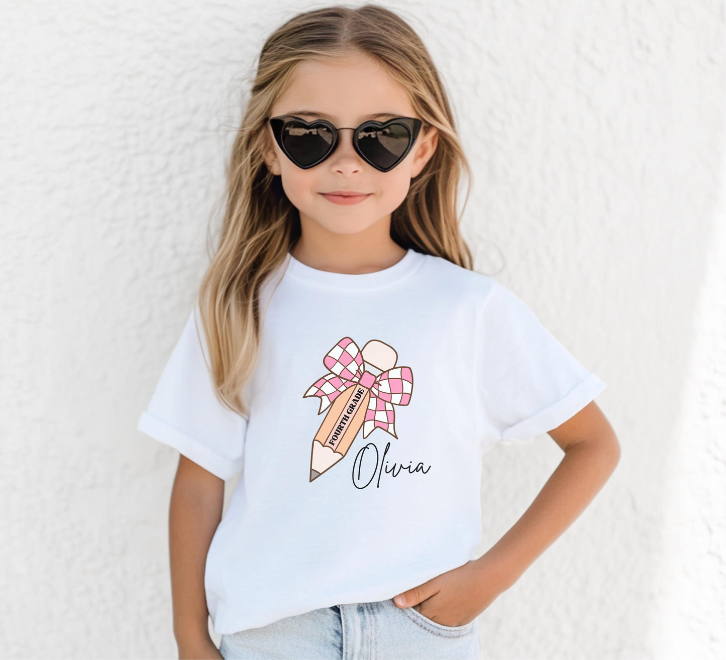 Personalized Name Girls Back to School Shirt: Custom Pencil Bow Kids Tee