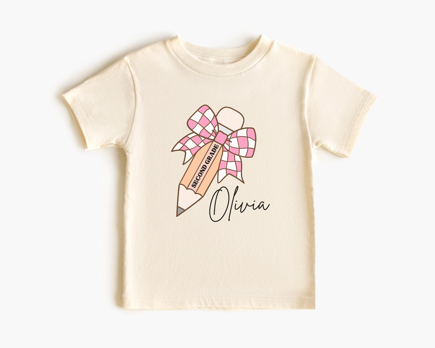 Personalized Name Girls Back to School Shirt: Custom Pencil Bow Kids Tee