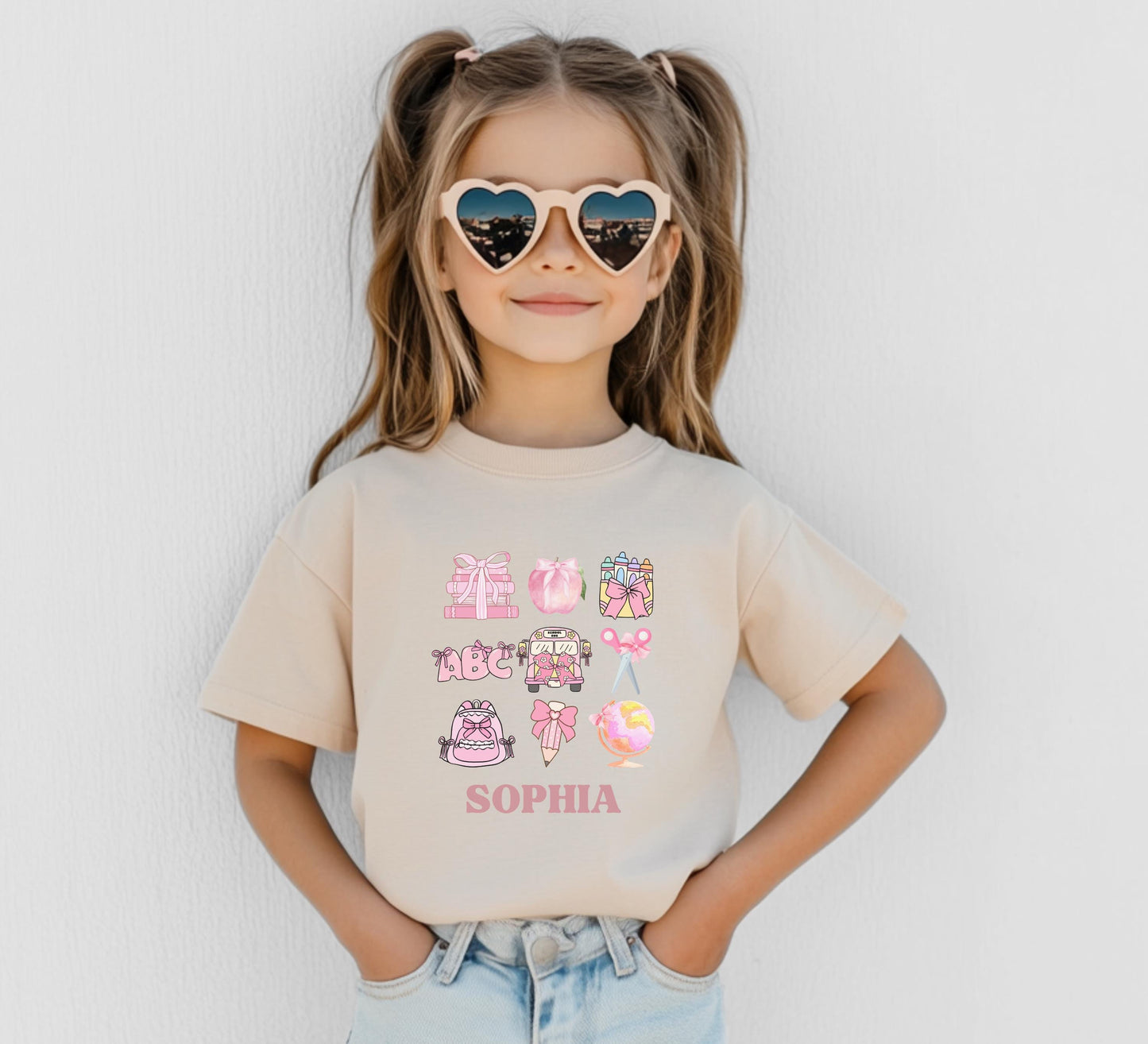 Personalized Retro Back To School Girls Shirt: Customized Name Kids First Day of School Outfit