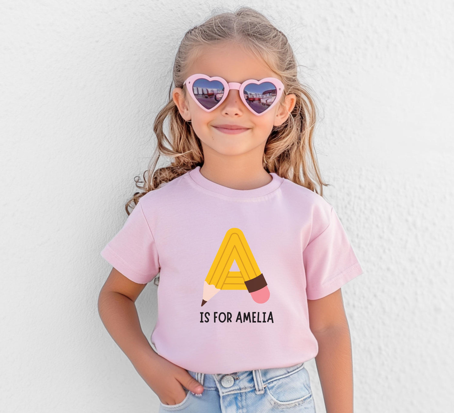 Personalized Back to School Kids Shirt: Custom Pencil Alphabet Boys and Girls First Day of School Outfit