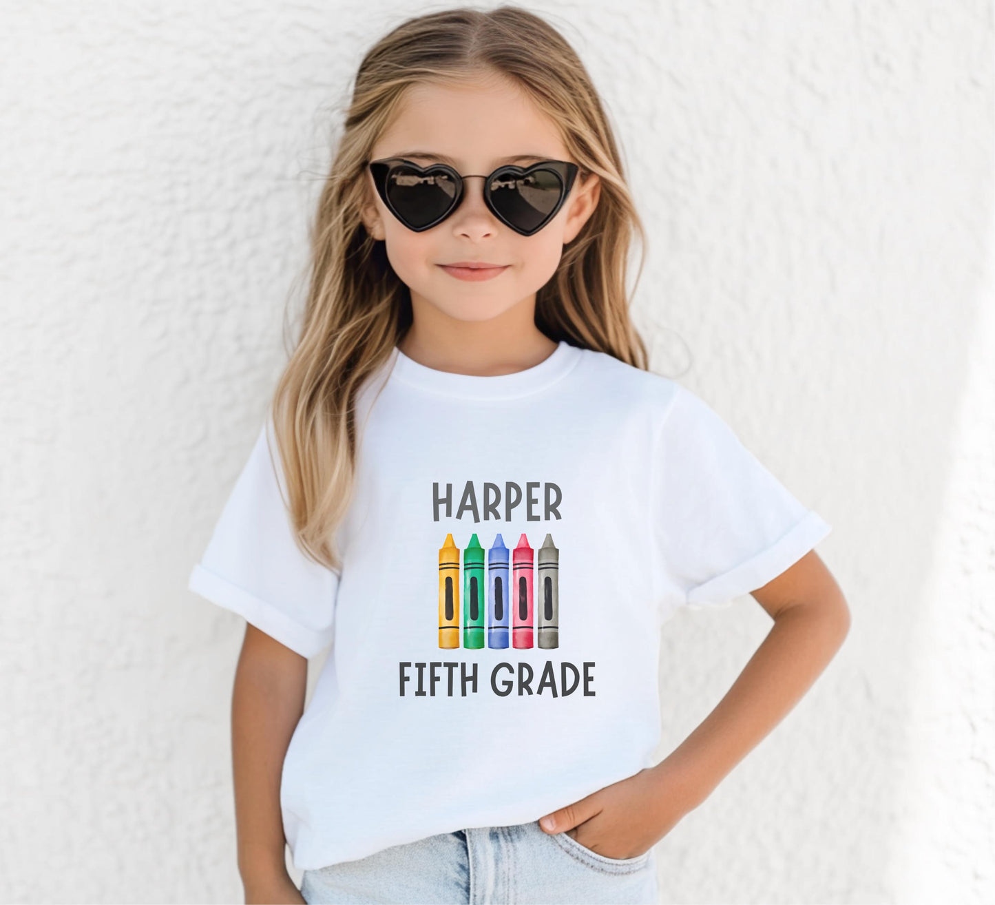 Personalized Girls Boys Back to School Crayon Name Shirt: Custom Name Kindergarden T-Shirt First Day of School Tee
