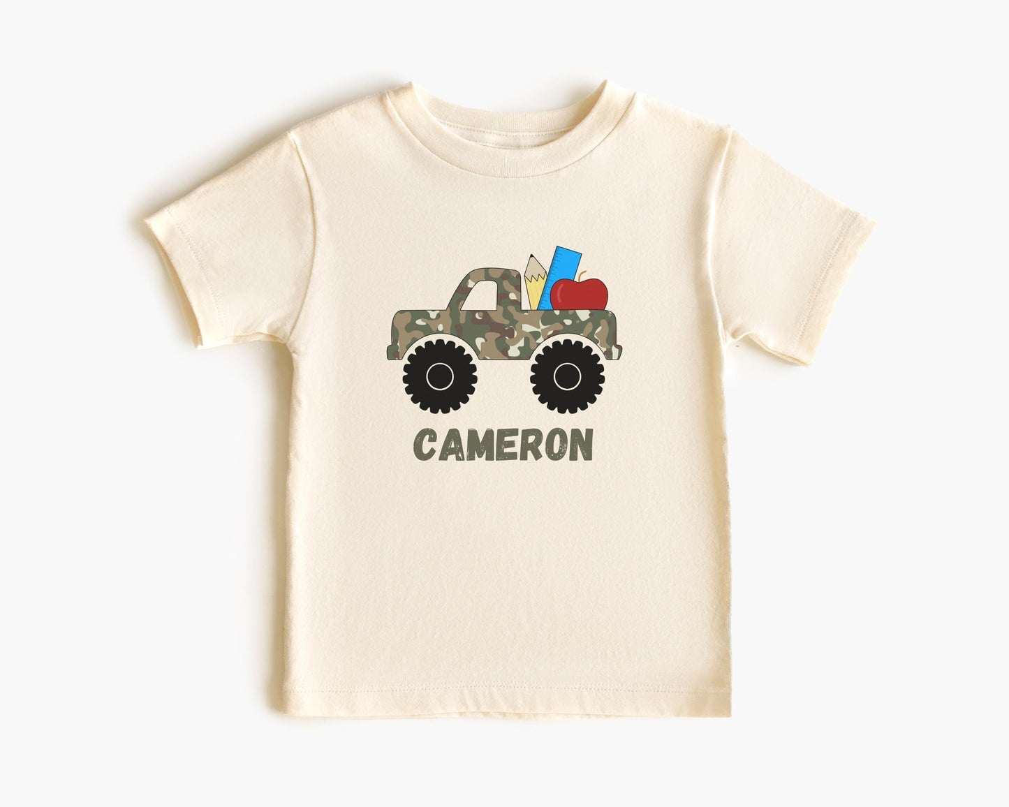 Personalized Camouflage Monster Truck Shirt: Back to School Kids Tee