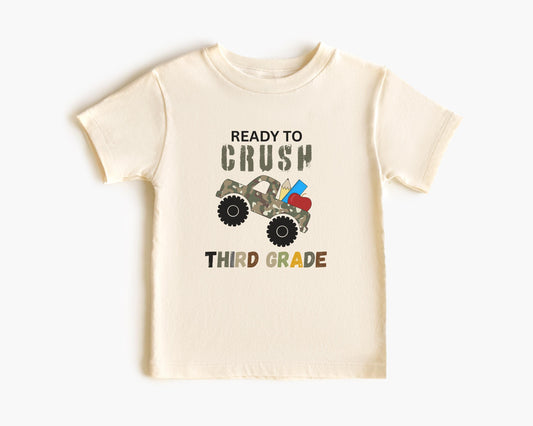 Monster Truck Third Grade Shirt: Camouflage Back to School Tee