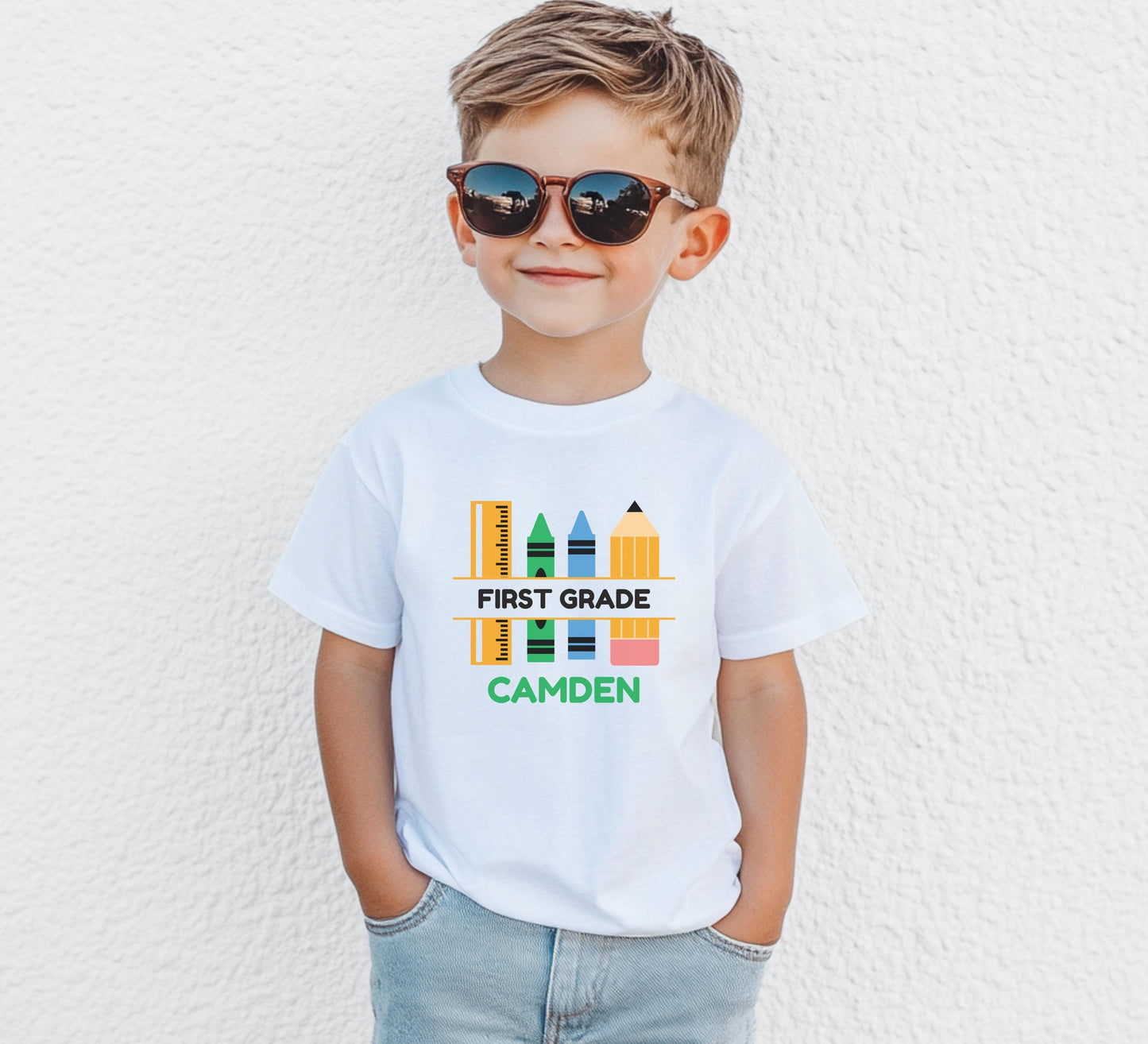 Personalized Back to School Shirt: Customized School Supplies Girl Boy Name T-Shirt