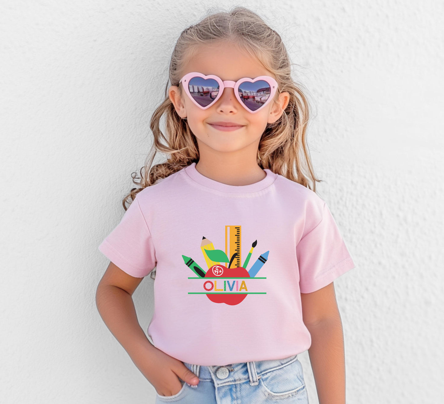 Personalized Back to School Shirt: Customized School Supplies Girl Name T-Shirt