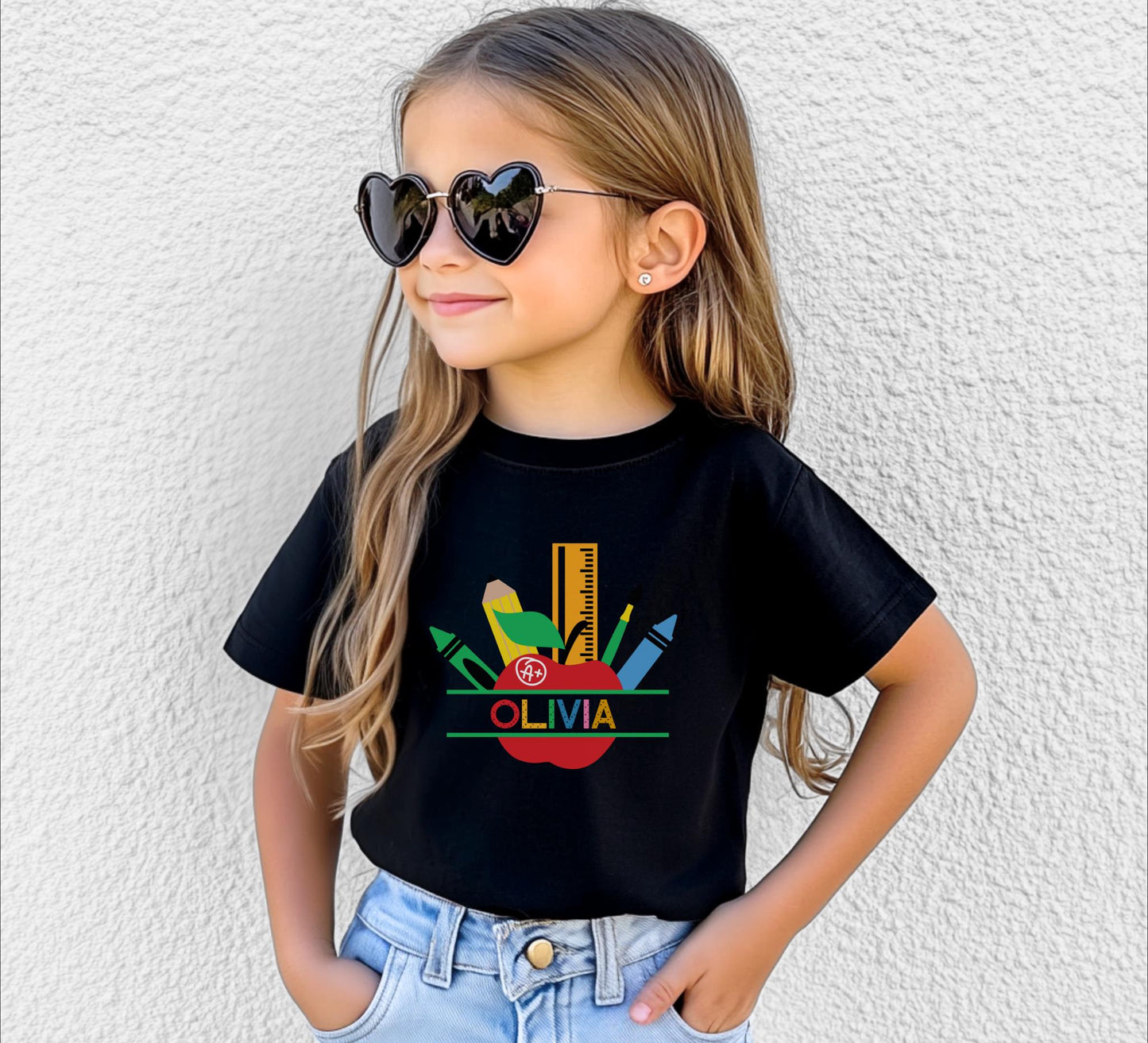 Personalized Back to School Shirt: Customized School Supplies Girl Name T-Shirt