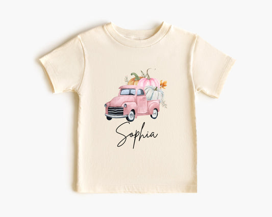 Personalized Fall Pumpkin Pink Truck Shirt: Custom Pumpkin Patch Outfit for Girls