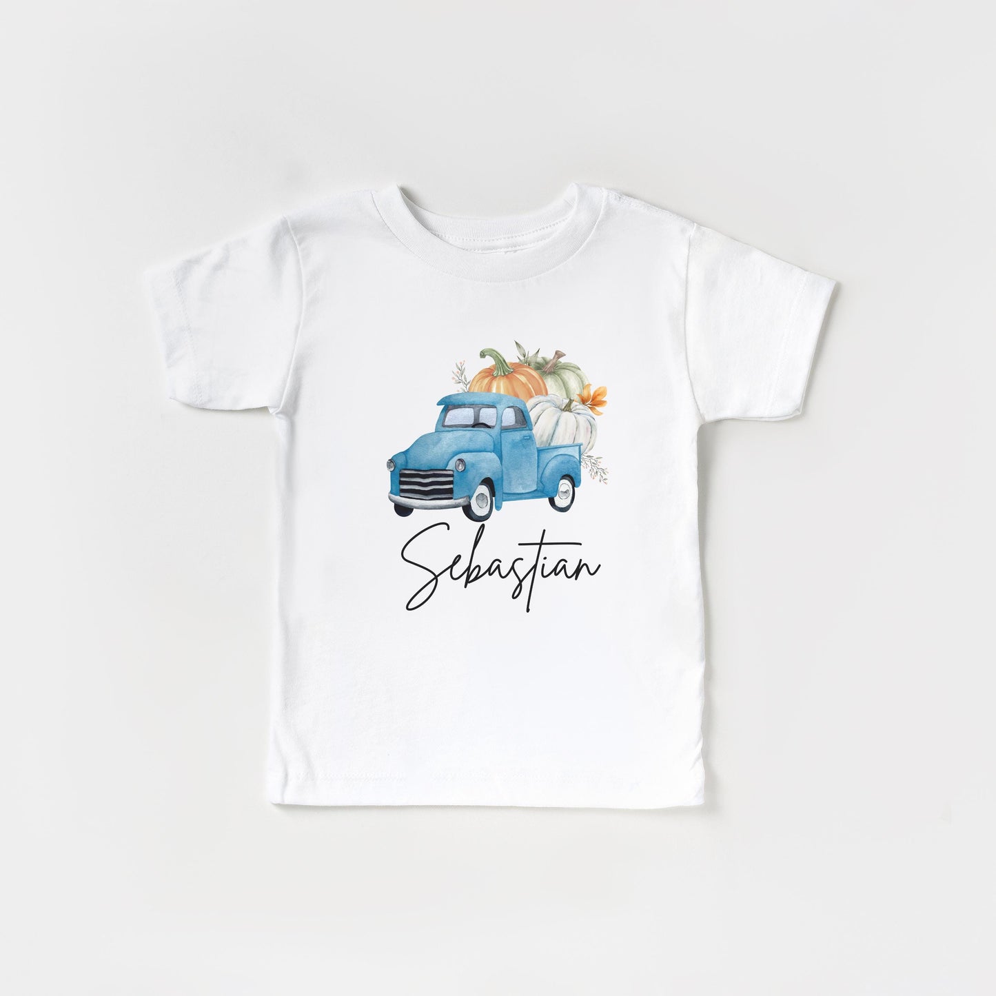 Personalized Fall Pumpkin Blue Truck Shirt: Custom Pumpkin Patch Outfit for Boys