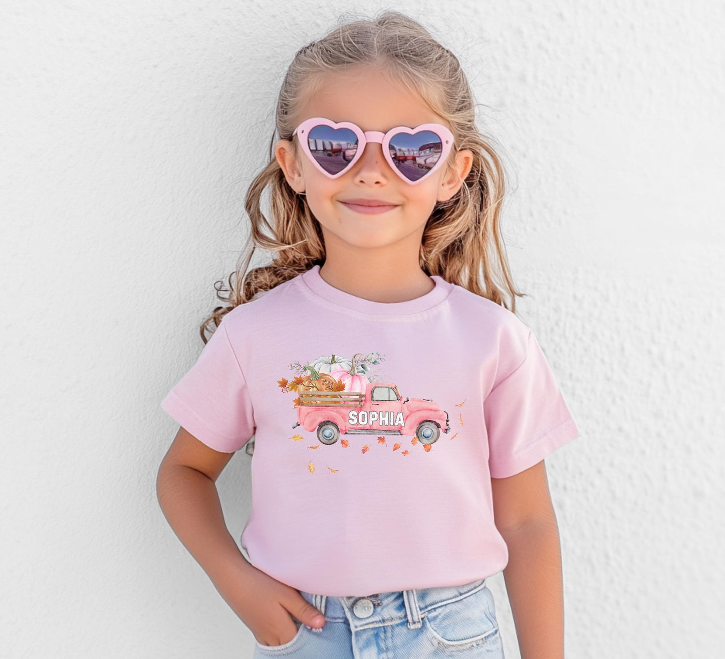 Personalized Fall Pink Truck Shirt: Custom Pumpkin Patch Outfit for Girls