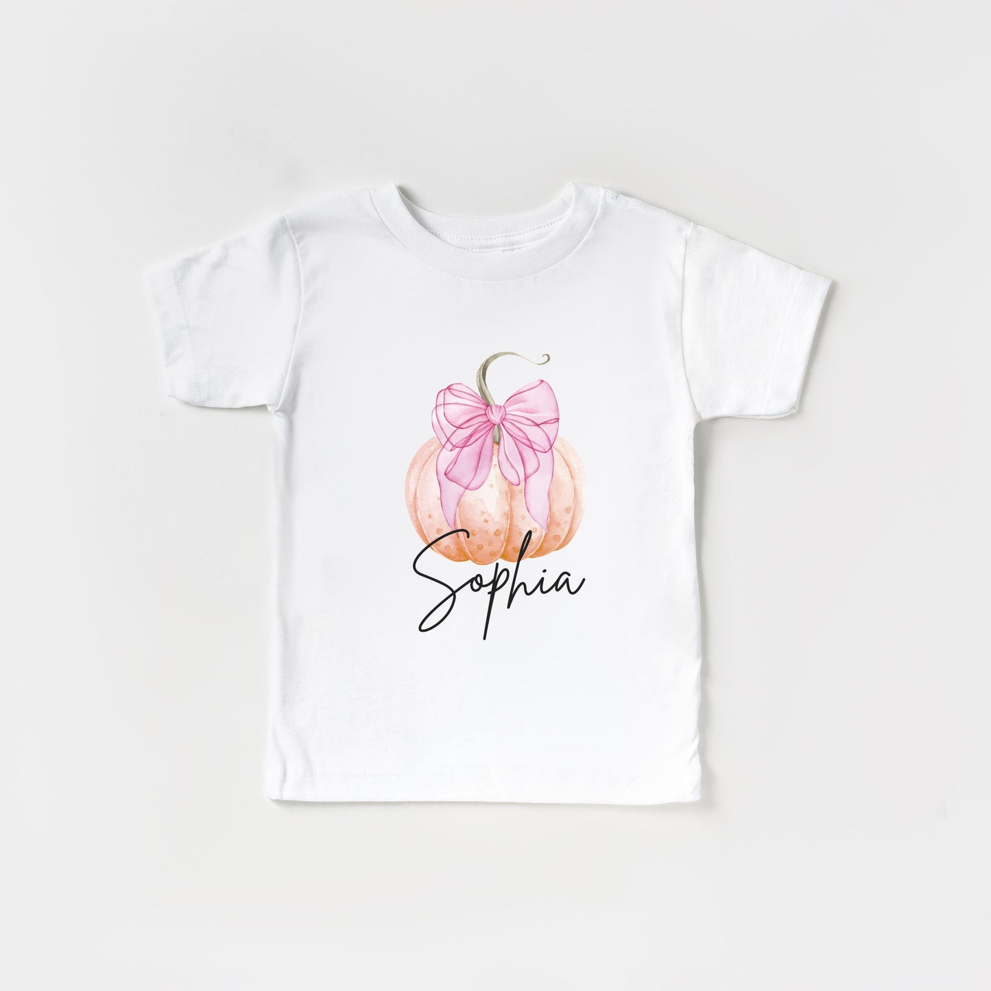 Personalized Girls Pumpkin Shirt: Custom Pink Coquette Bow Fall Themed Outfit
