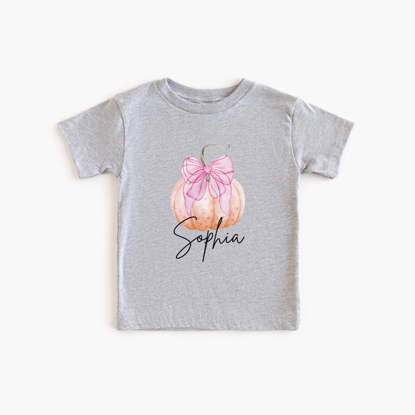 Personalized Girls Pumpkin Shirt: Custom Pink Coquette Bow Fall Themed Outfit