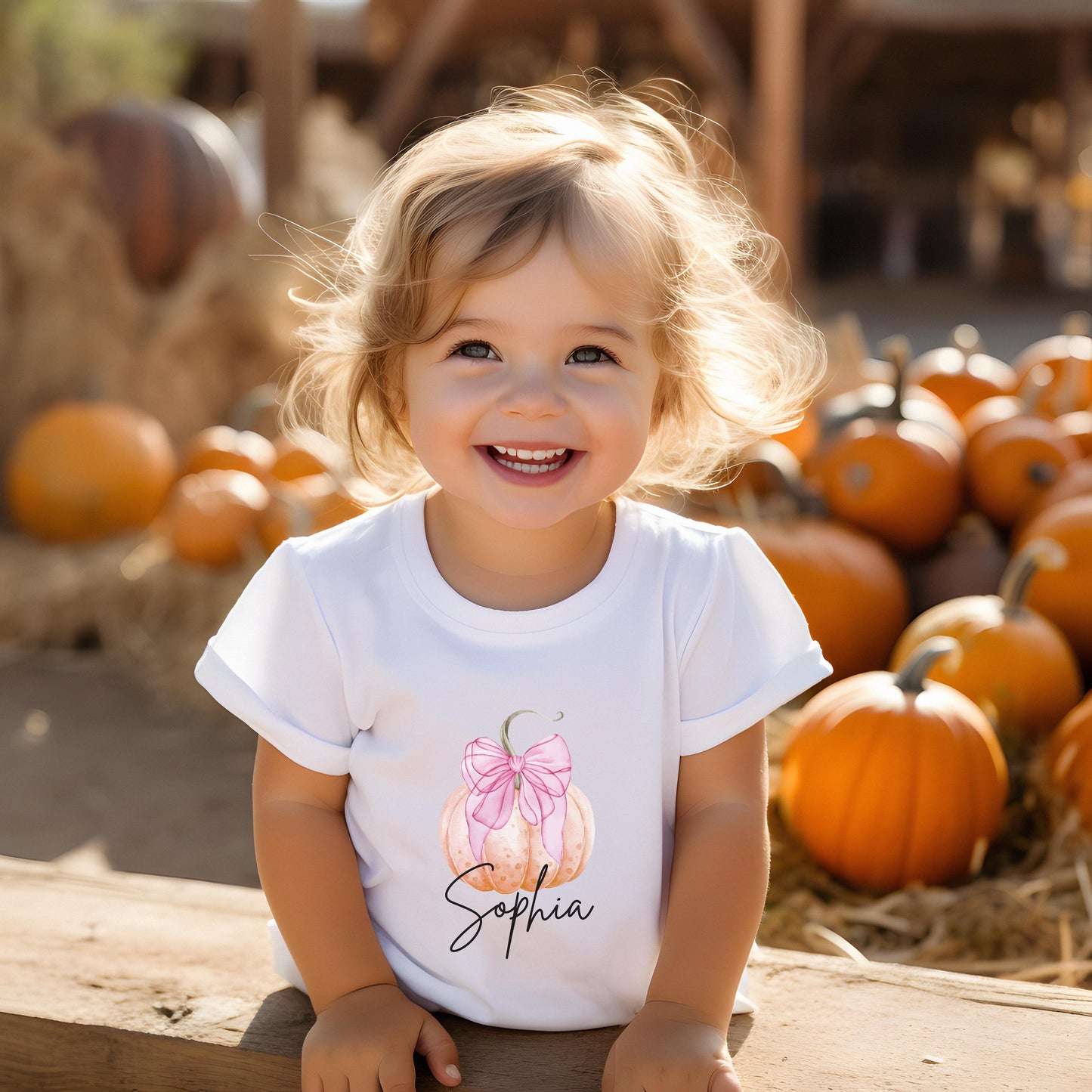 Personalized Girls Pumpkin Shirt: Custom Pink Coquette Bow Fall Themed Outfit