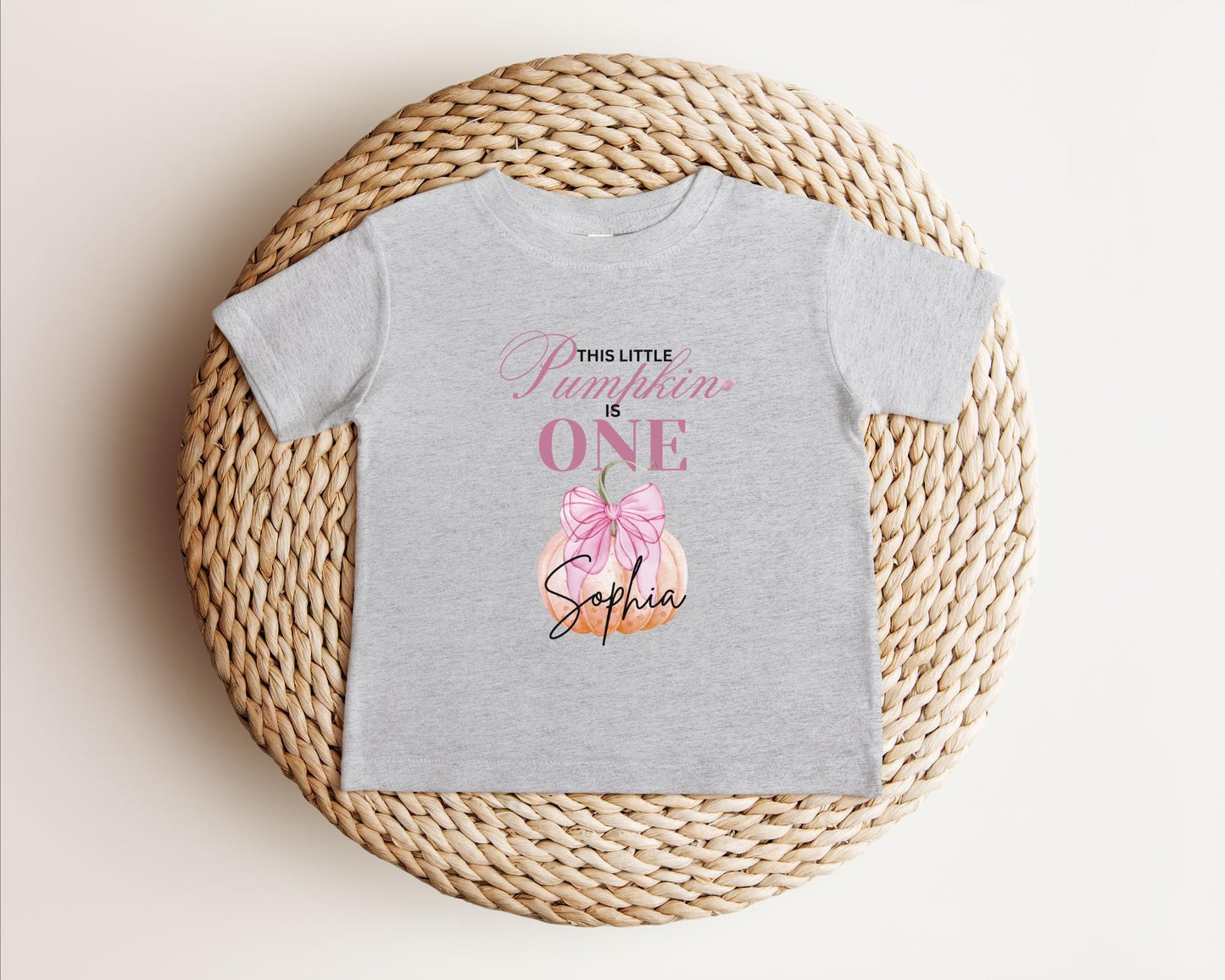 Personalized Coquette Bow Pumpkin First Birthday Shirt: Custom Fall Themed 1st Birthday Party Outfit