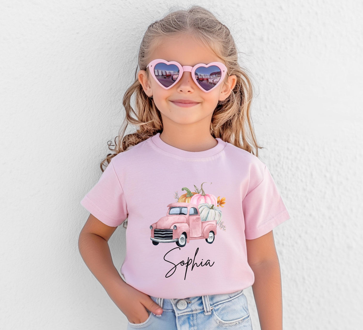Personalized Fall Pumpkin Pink Truck Shirt: Custom Pumpkin Patch Outfit for Girls